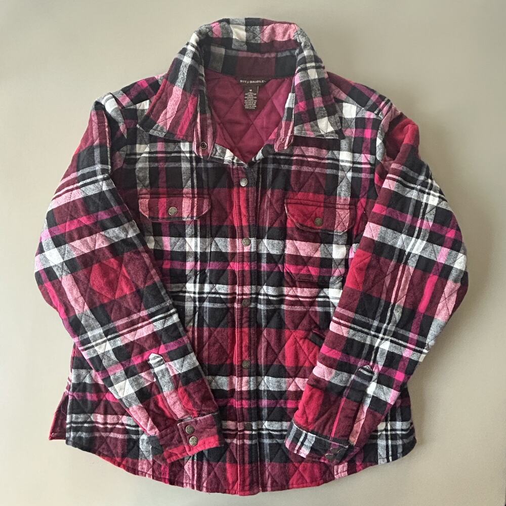 Bit & Bridle Women’s Medium Quilted Jacket Red & Pink Plaid 100% Cotton